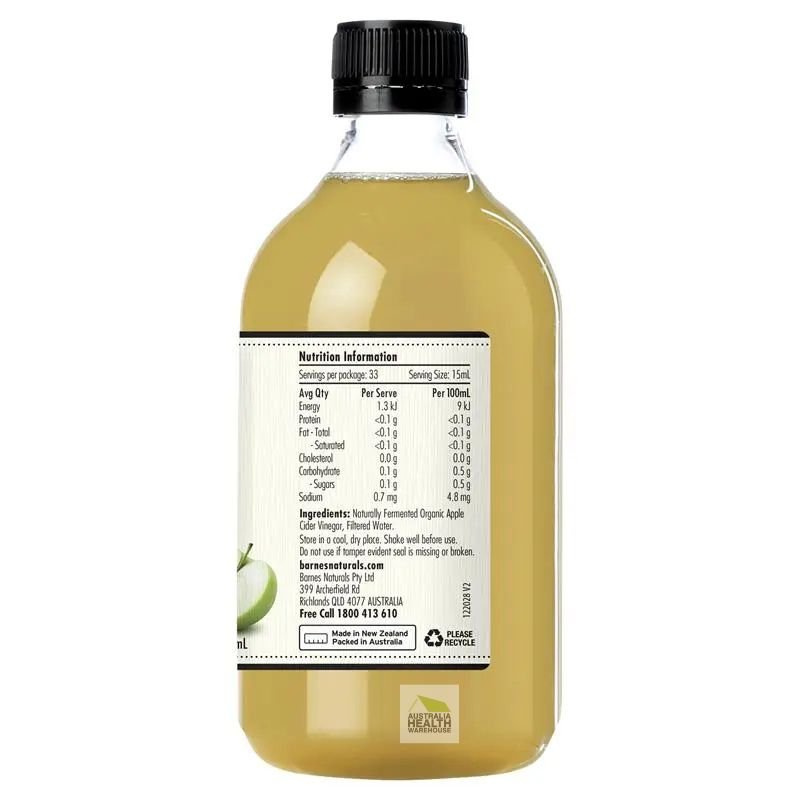 [Expiry: 06/05/2027] Barnes Naturals Organic Apple Cider Vinegar with The Mother 500mL