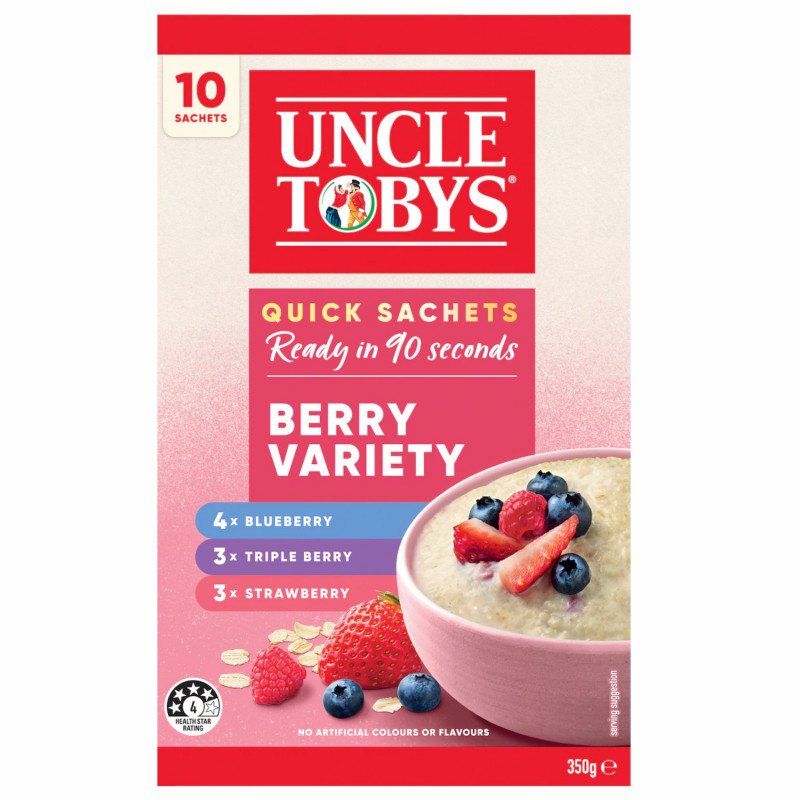 [Expiry Date: 27/11/2026] Uncle Tobys Oats Quick Sachets Berry Variety 10 Pack 350g