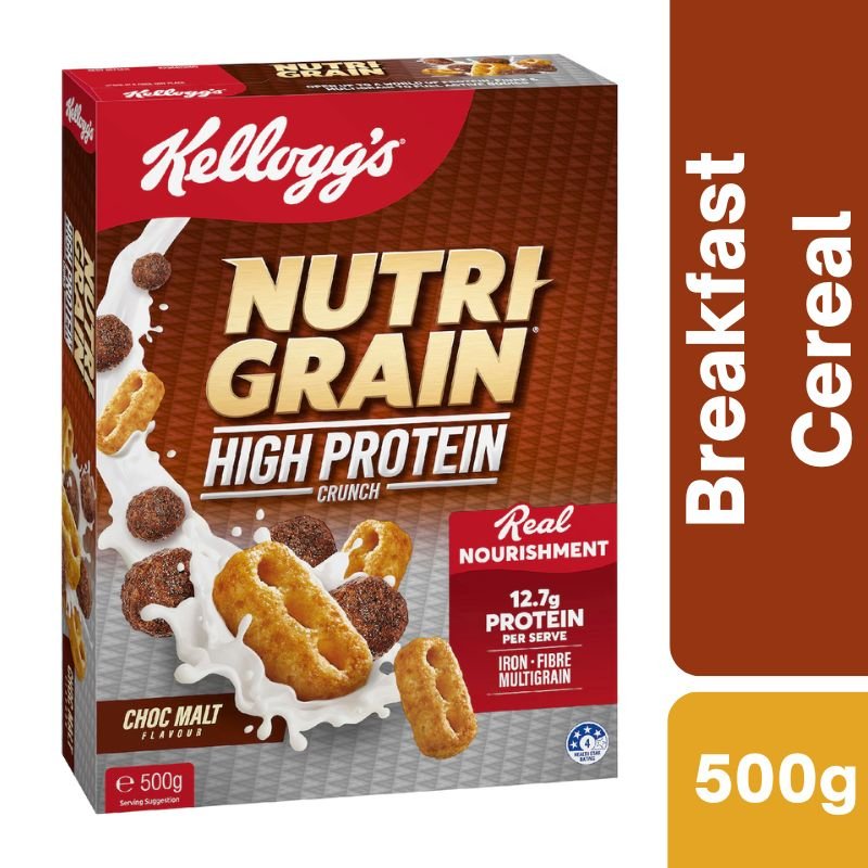 [Expiry: 19/03/2027] Kellogg's Nutri-Grain High Protein Crunch Choc Malt Flavour 500g