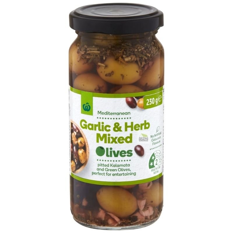 [Expiry Date :16/10/2027] Woolworths Garlic & Herb Mixed Olives 230g |Oz Mart