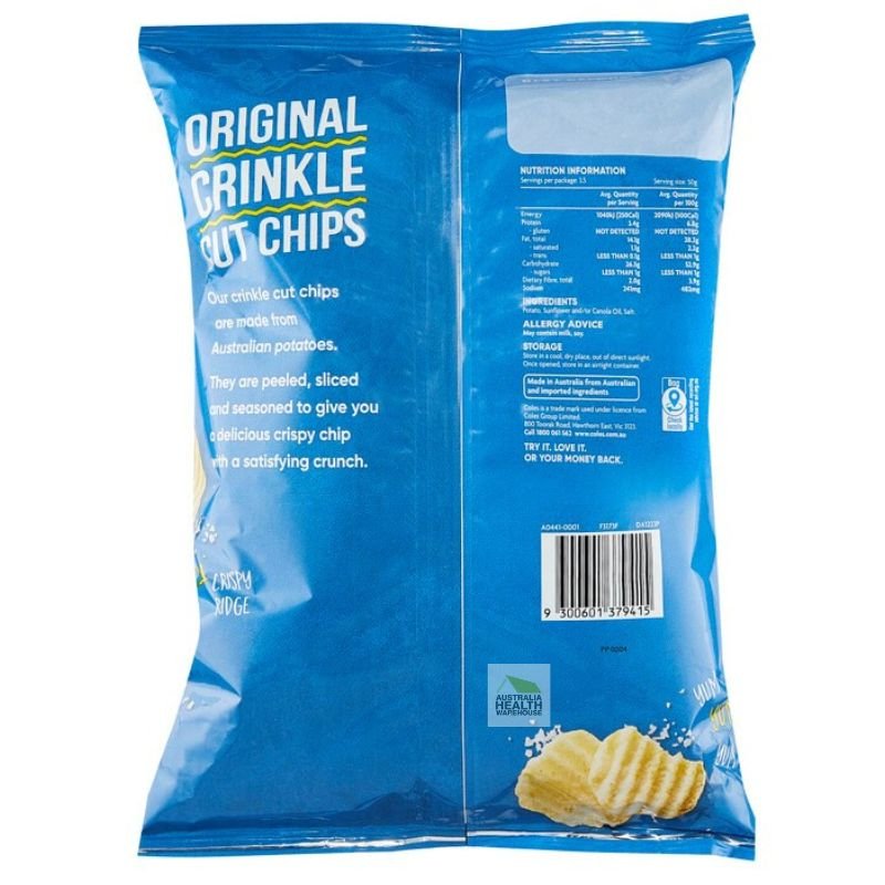 Coles Potato Chips Crinkle Cut Original 175g