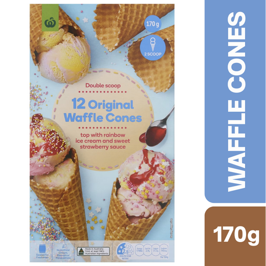 [Expiry Date: 04/02/2027] Woolworths Original Waffle Cones 12 Pack 170g