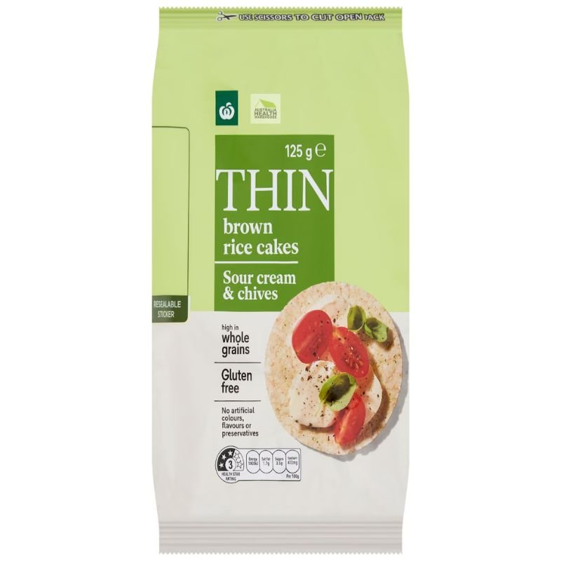 [Expiry: 01/08/2026] Woolworths Thin Rice Cakes Sour Cream & Chives 125g