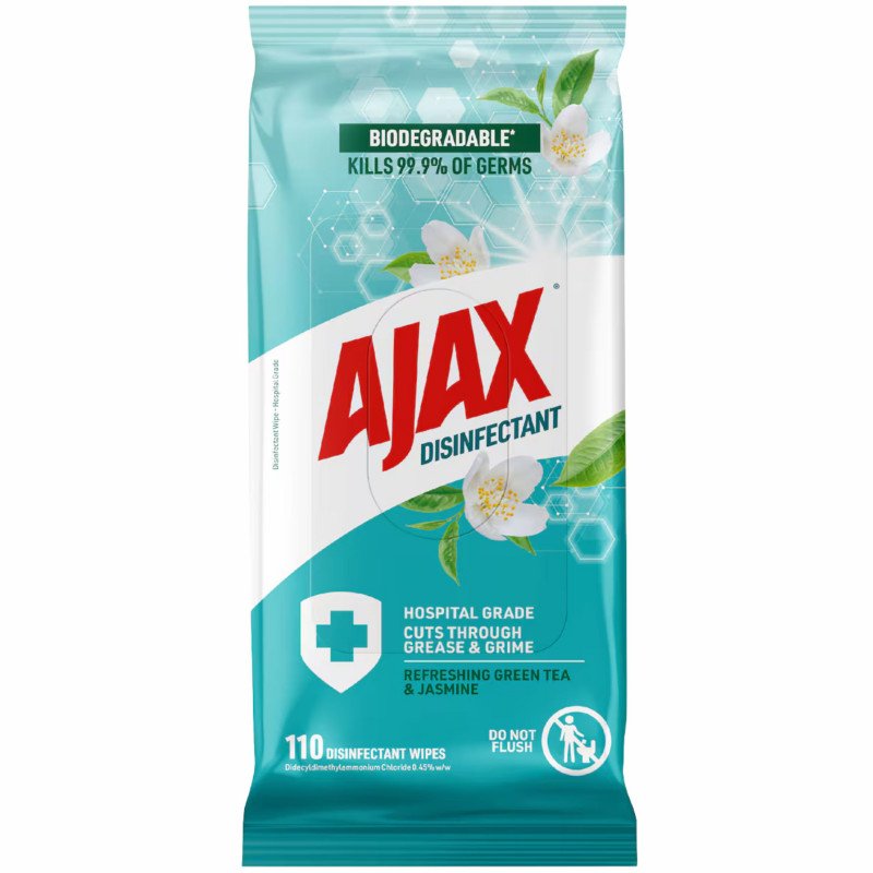 [Expiry Date: 25/11/2027] Ajax Disinfectant Hospital Grade Green Tea & Jasmine 110 Wipes