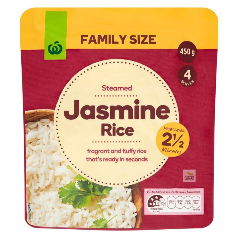 [CLEARANCE Expiry: 08/04/2026] Woolworths Microwave Jasmine Rice Family Size 450g