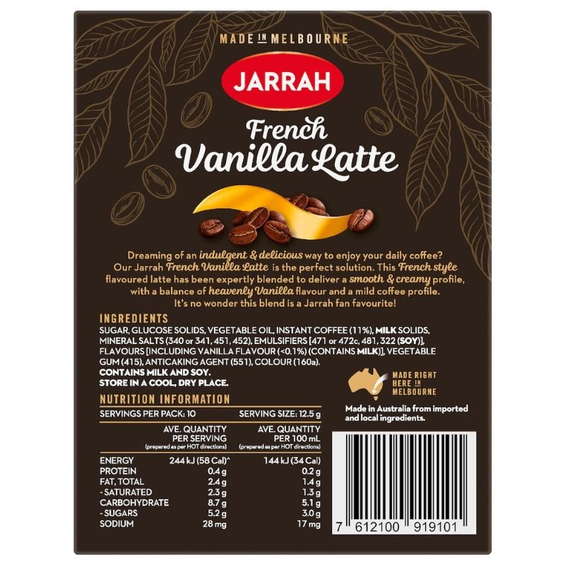 [Expiry: 28/02/2027] Jarrah French Vanilla Latte Satchets 10 Pack 125g