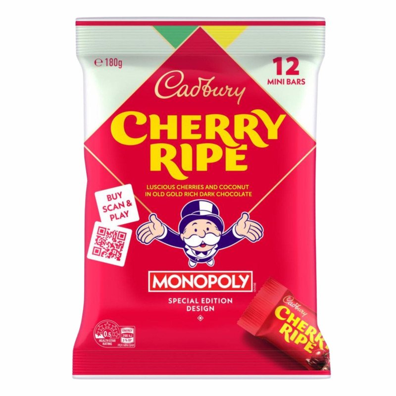 [Expiry Date: 17/03/2027] Cadbury Cherry Ripe Dark Chocolate Sharepack 12 Pack 180g