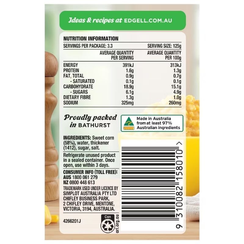 [Expiry Date: 01/11/2028] Edgell Creamed Corn 420g