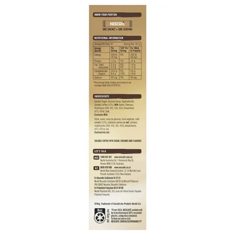 [Expiry Date: 06/2027] Nescafe Vanilla Latte Coffee Sachets 10 Pack