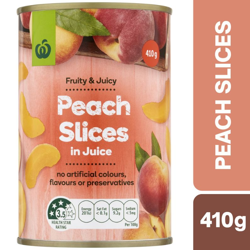 [Expiry Date: 30/04/2027] Woolworths Peach Slices In Juice 410g