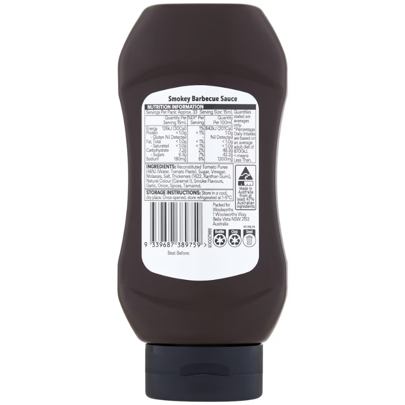 [Expiry Date: 31/10/2026] Woolworths Smokey Barbecue Sauce 500mL
