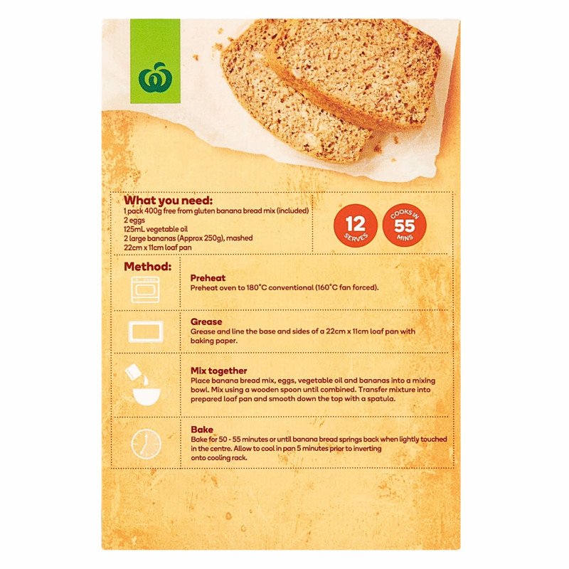 [Expiry Date: 01/12/2026] Woolworths Free From Gluten Banana Bread Mix 400g | Oz Mart