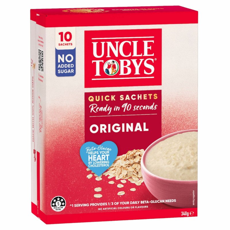 [Expiry Date: 07/07/2027] Uncle Tobys Oats Quick Sachets Original Porridge 10 Pack 340g