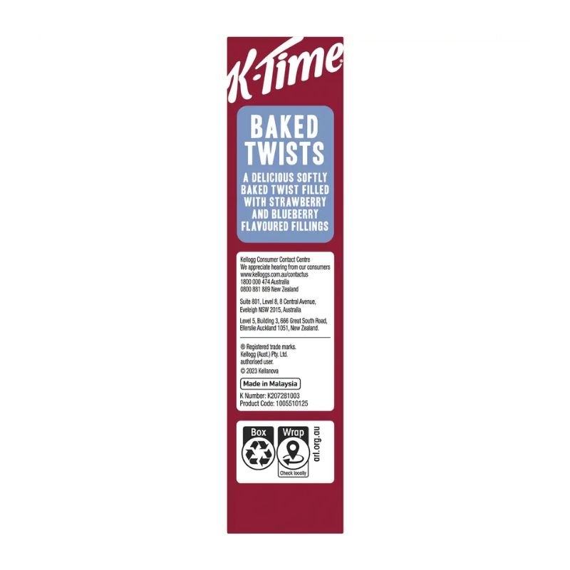 [CLEARANCE Expiry Date: 24/09/2026] Kellogg's K Time Baked Twists Strawberry & Blueberry Flavour Snack Bars 5 Pack