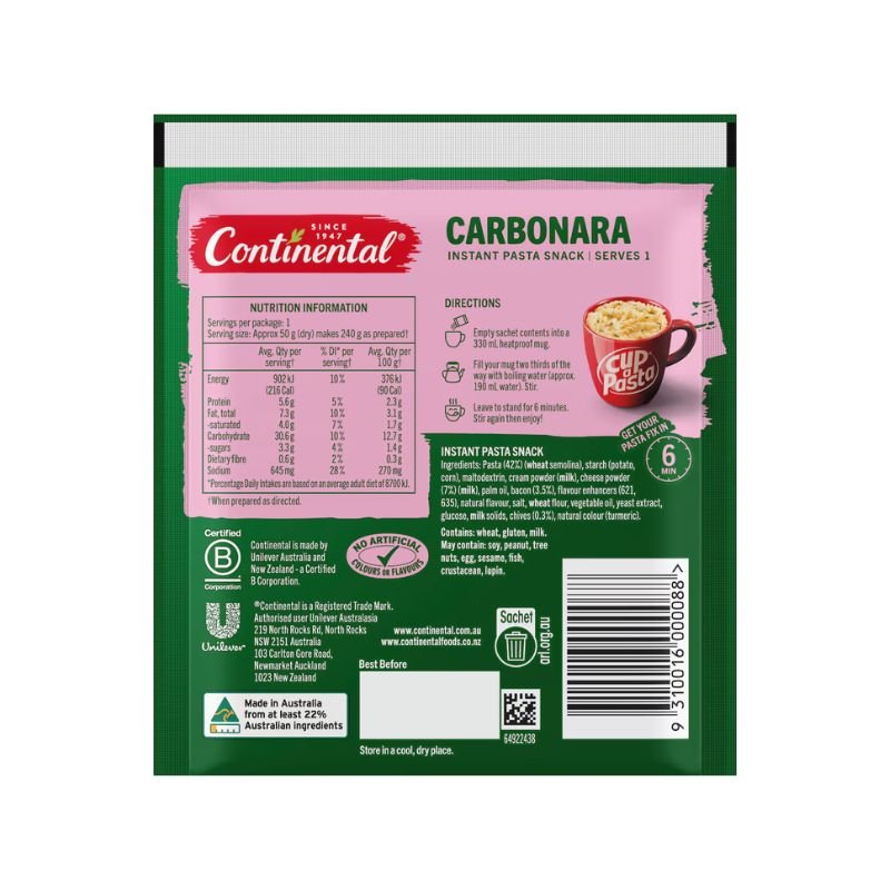 [Expiry Date: 20/07/2027] Continental Instant Pasta Carbonara 50g
