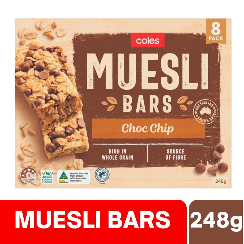 [CLEARANCE Expiry Date: 06/08/2026] Coles Muesli Bars Choc Chips 8 Pack 248g