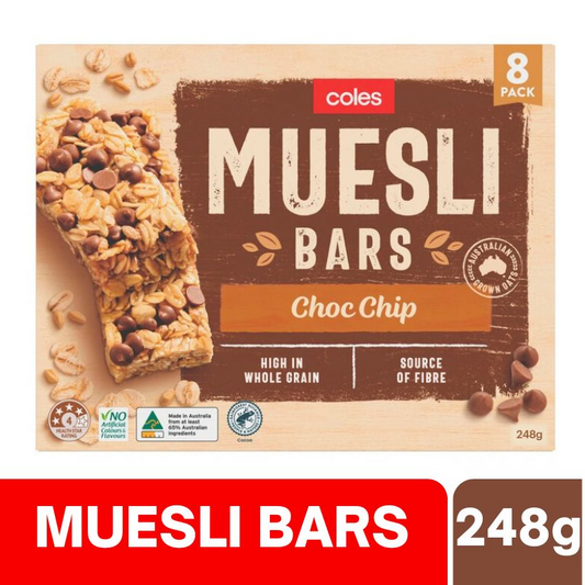 [CLEARANCE Expiry Date: 06/08/2026] Coles Muesli Bars Choc Chips 8 Pack 248g