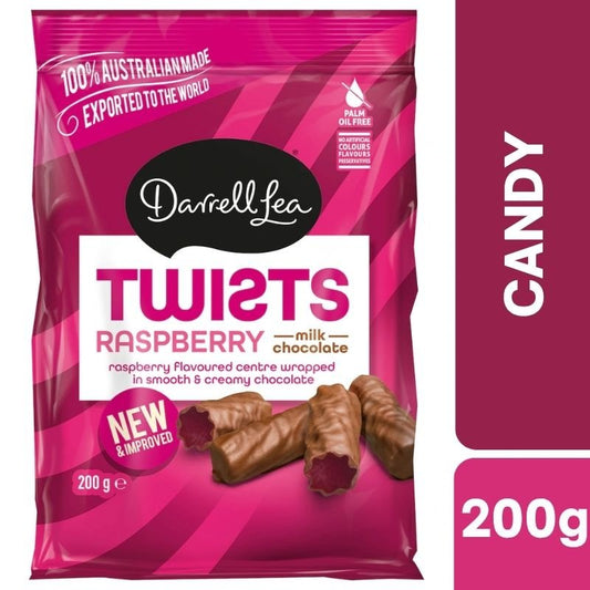 [Expiry Date: 18/05/2027] Darrell Lea Milk Chocolate Liqourice Raspberry Twists 200g