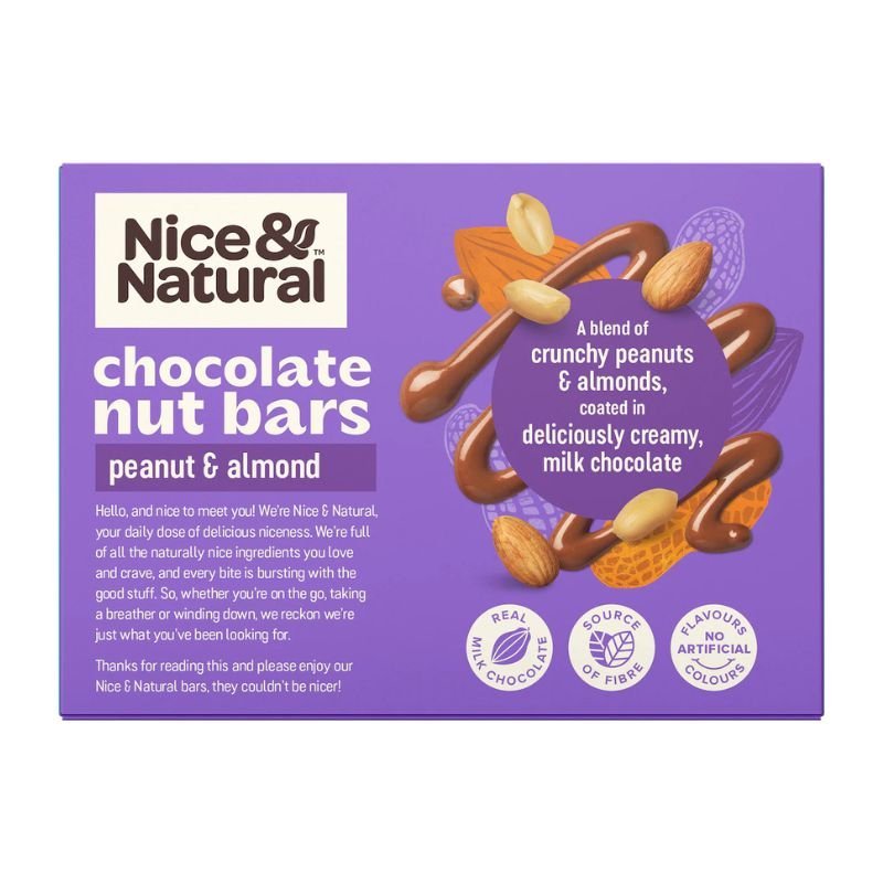 [CLEARANCE Expiry: 15/03/2025] Nice & Natural Chocolate Nut Bars Peanut & Almond 6 Bars 180g