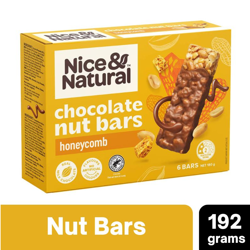 [CLEARANCE Expiry: 12/02/2025] Nice & Natural Chocolate Nut Bars Honeycomb 6 Bars 180g
