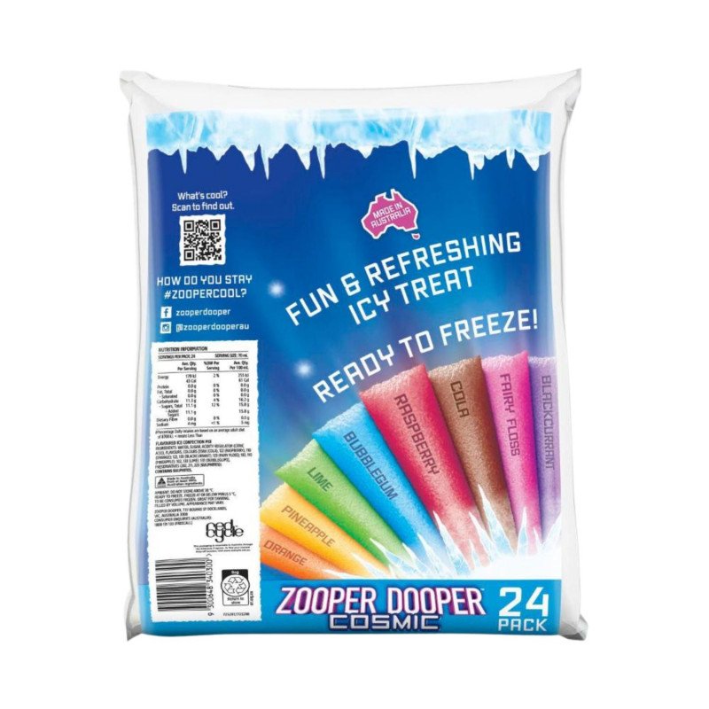 [Expiry Date: 23/12/2027] Zooper Dooper 8 Cosmic Flavours Water Ice 70mL Tubes 24 Pack