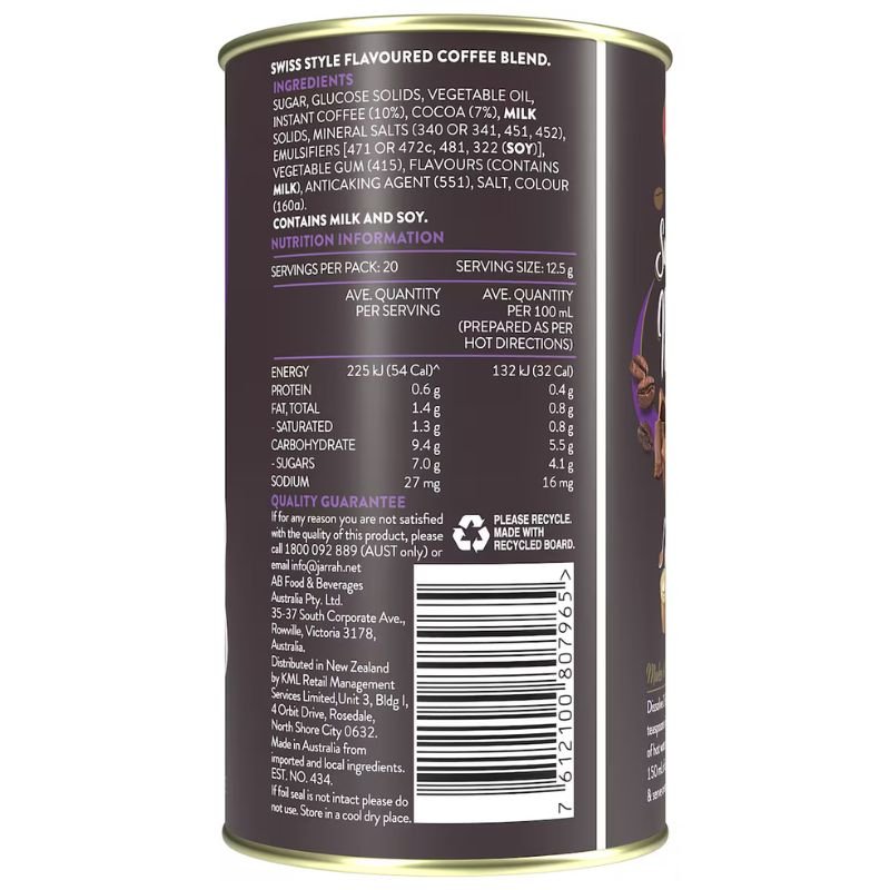[Expiry Date: 14/10/2027] Jarrah Swiss Café Instant Mocha 250g