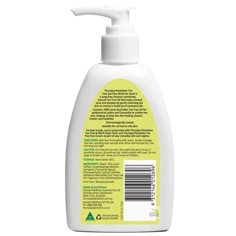 [Expiry: 01/2028] Thursday Plantation Tea Tree Gel Face Wash for Acne 236mL (Pump)