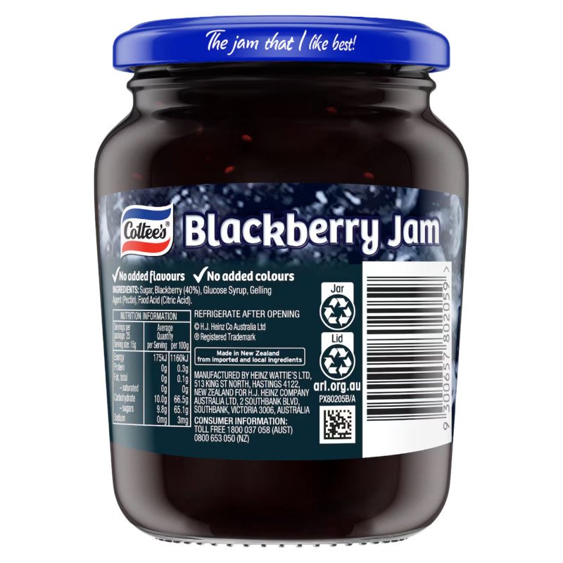 [Expiry Date: 07/04/2028] Cottee's Blackberry Jam 375g