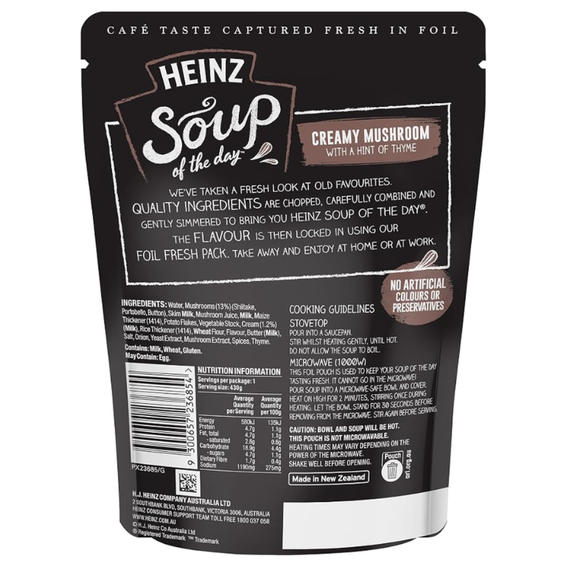[Expiry Date: 16/03/2028] Heinz Soup Of The Day Creamy Mushroom With a Hint of Thyme Pouch 430g