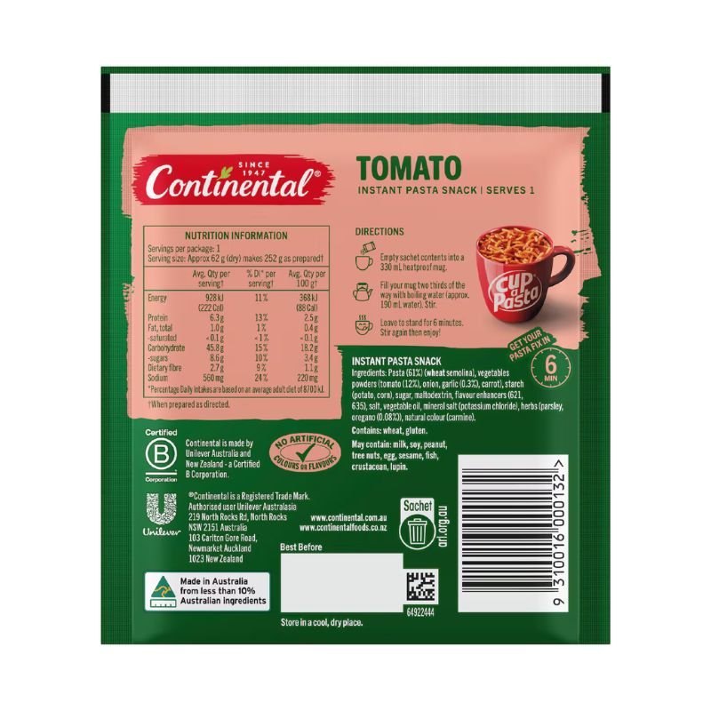 [Expiry Date: 25/12/2026] Continental Instant Pasta Tomato 62g