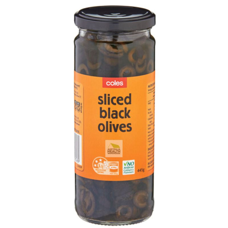 Coles Sliced Black Olives 445g
