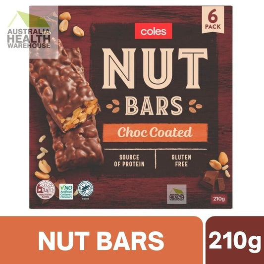 [Expiry: 23/07/2025] Coles Nut Bars Choc Coated 6 Bars 210g