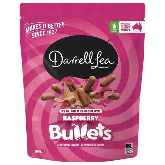 [Expiry Date: 15/06/2027] Darrell Lea Milk Chocolate Raspberry Bullets 204g