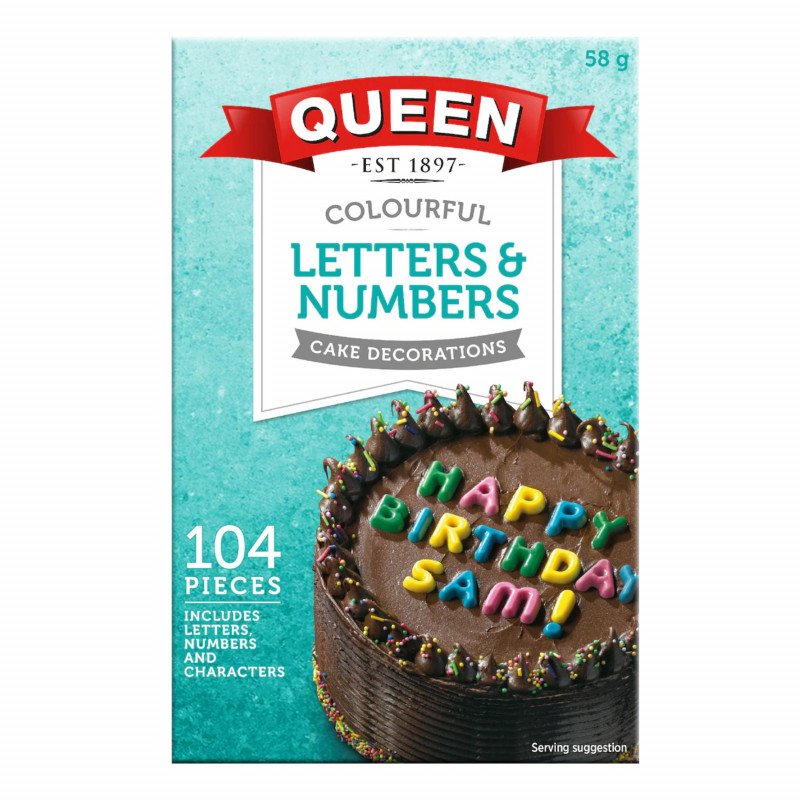 [Expiry Date: 10/2026] Queen Colourful Letters & Numbers Cake Decoration 104 Pieces