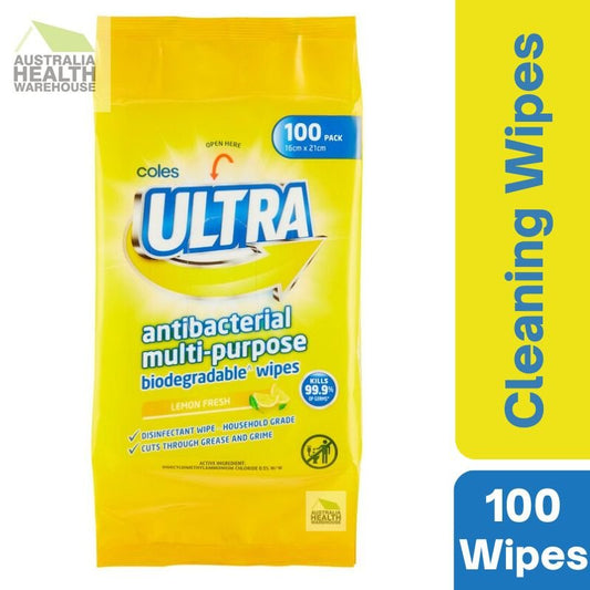 [Expiry Date: 06/2027] Coles Ultra Antibacterial Lemon Fresh Multipurpose 100 Wipes