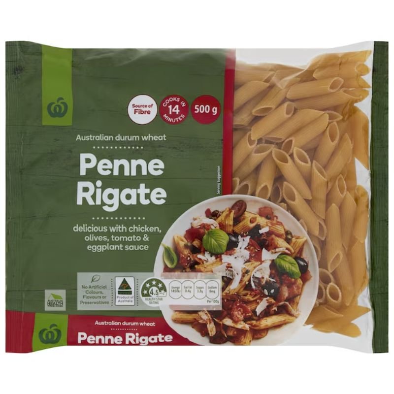 [Expiry: 09/2027] Woolsworth Durum Wheat Pasta Penne Rigate 500g