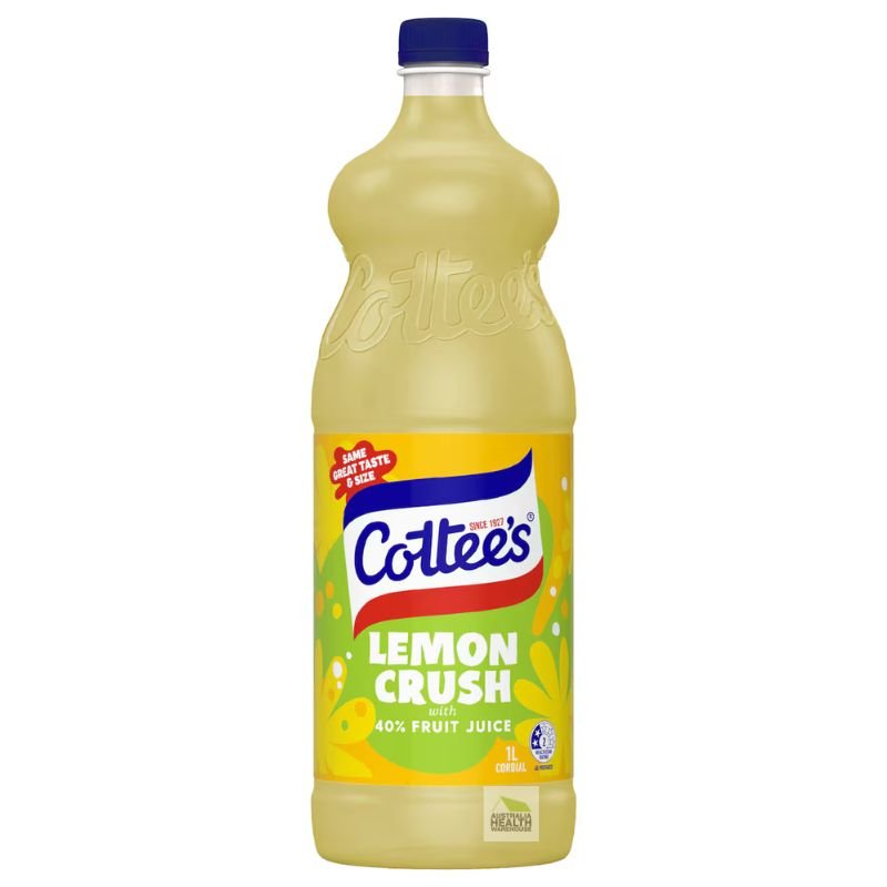 [CLEARANCE Expiry Date: 07/07/2026] Cottee's Lemon Cordial Lemon Crush With 40% Fruit Juice Bottle 1 Litre