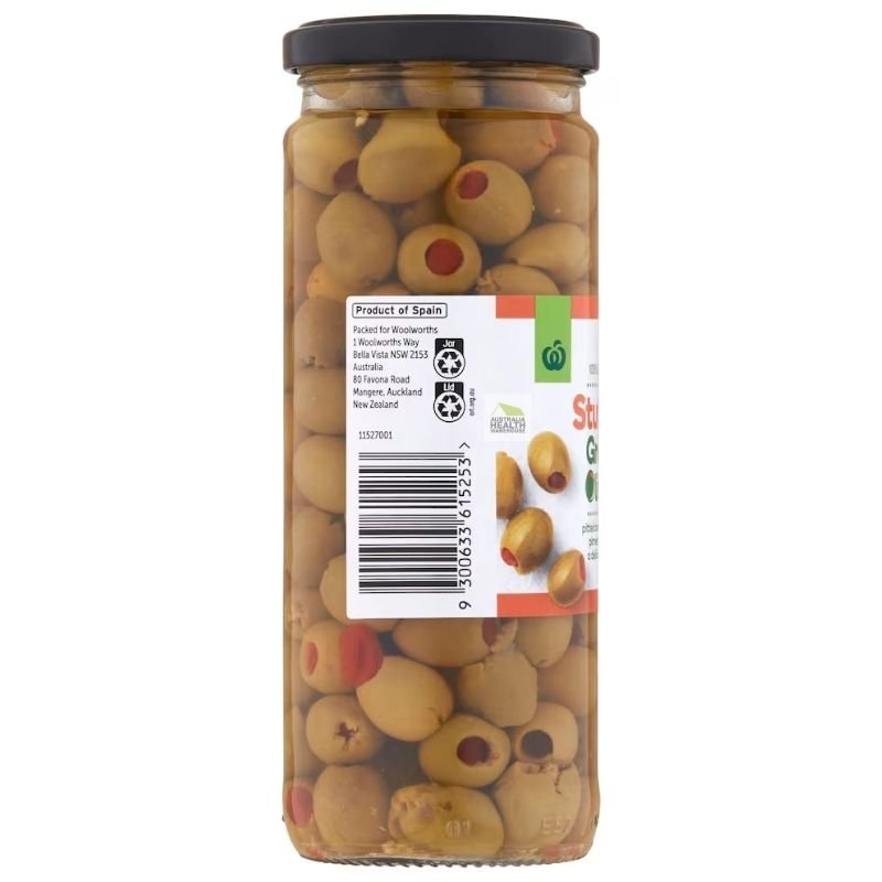 [Expiry: 02/09/2027] Woolworths Stuffed Green Olives 450g