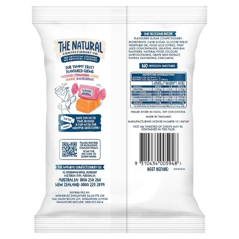 [Expiry Date: 12/05/2027] The Natural Confectionery Co. Fruity Chews Lollies 180g
