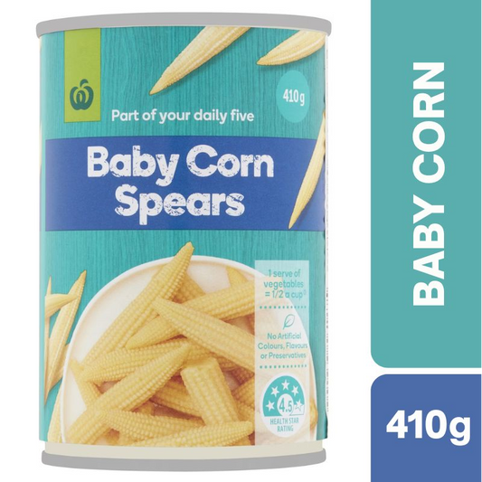 [Expiry: 30/04/2027] Woolworths Baby Corn Spears 410g|Oz Mart