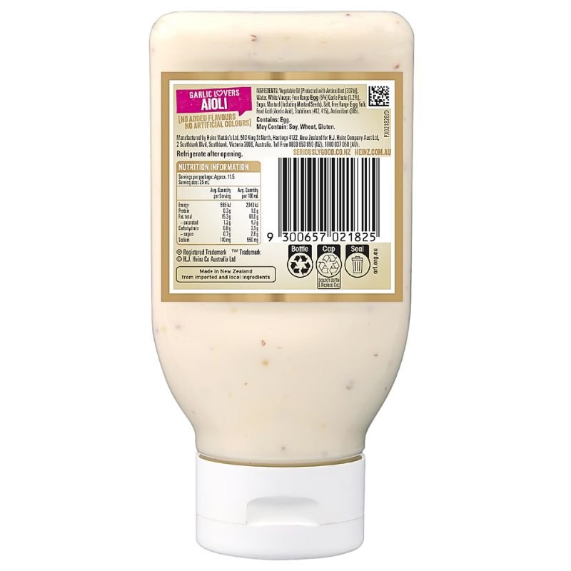 [Expiry: 20/04/2027] Heinz Seriously Good Garlic Lovers Aioli 295mL