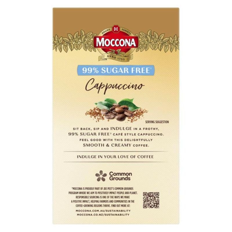 [Expiry:10/08/2027]  Moccona 99% Sugar Free Cappuccino Coffee 10 Sachets