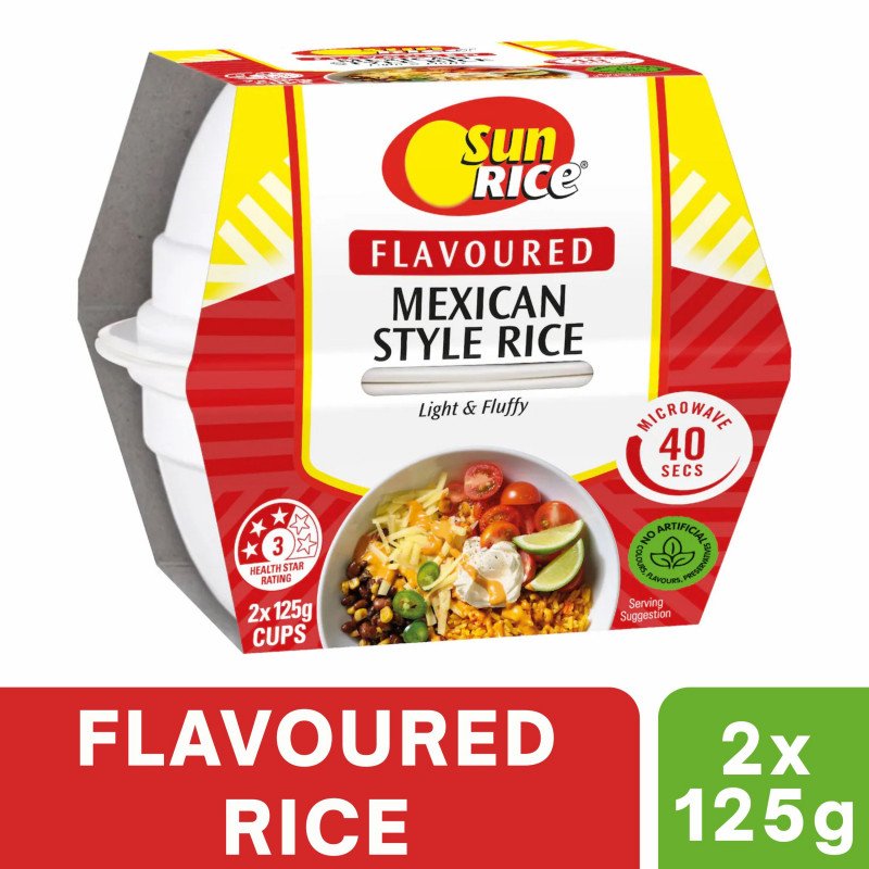 [CLEARANCE Expiry Date: 23/08/2026] Sunrice Microwave Flavoured Mexican Style Rice Cups 2 x 125g