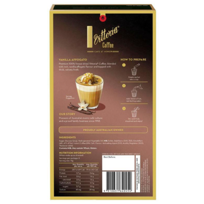[Expiry Date: 03/11/2027] Vittoria Vanilla Affogato Coffee Sachets 8 Pack