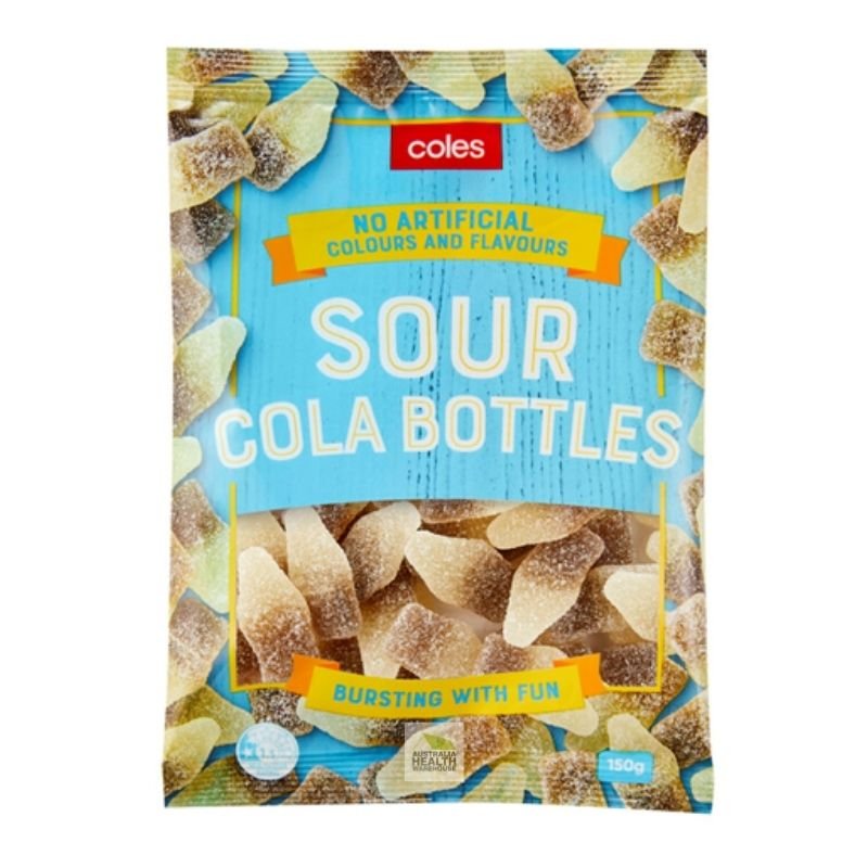 [Expiry Date: 05/03/2027] Coles Sour Cola Bottles Lollies 150g