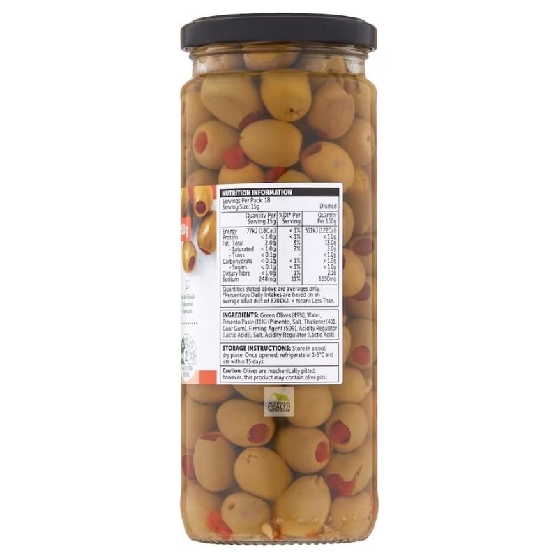 [Expiry: 02/09/2027] Woolworths Stuffed Green Olives 450g