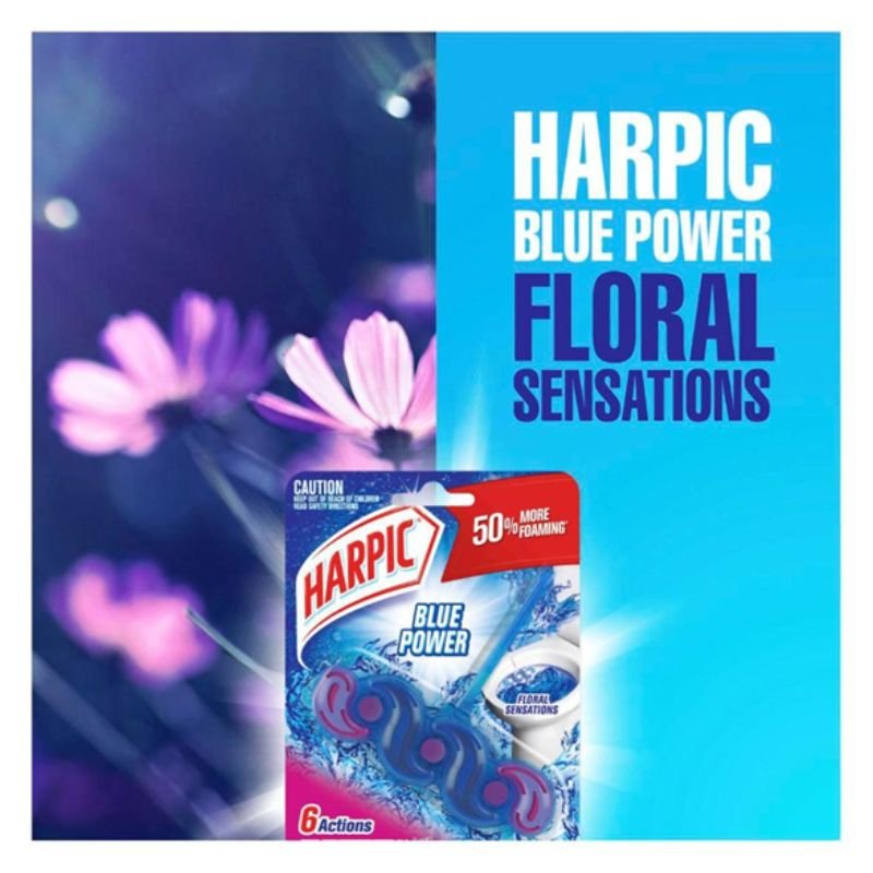 Harpic Blue Power Rim Block Floral Sensations Toilet Cleaner 39g