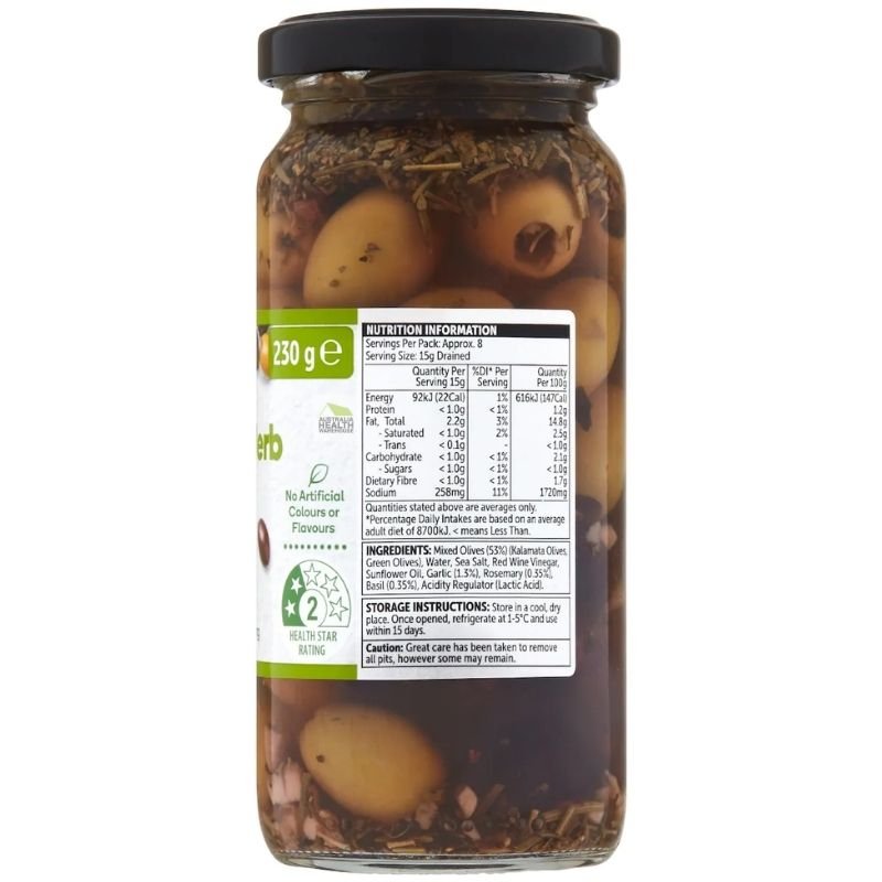[Expiry Date :16/10/2027] Woolworths Garlic & Herb Mixed Olives 230g |Oz Mart