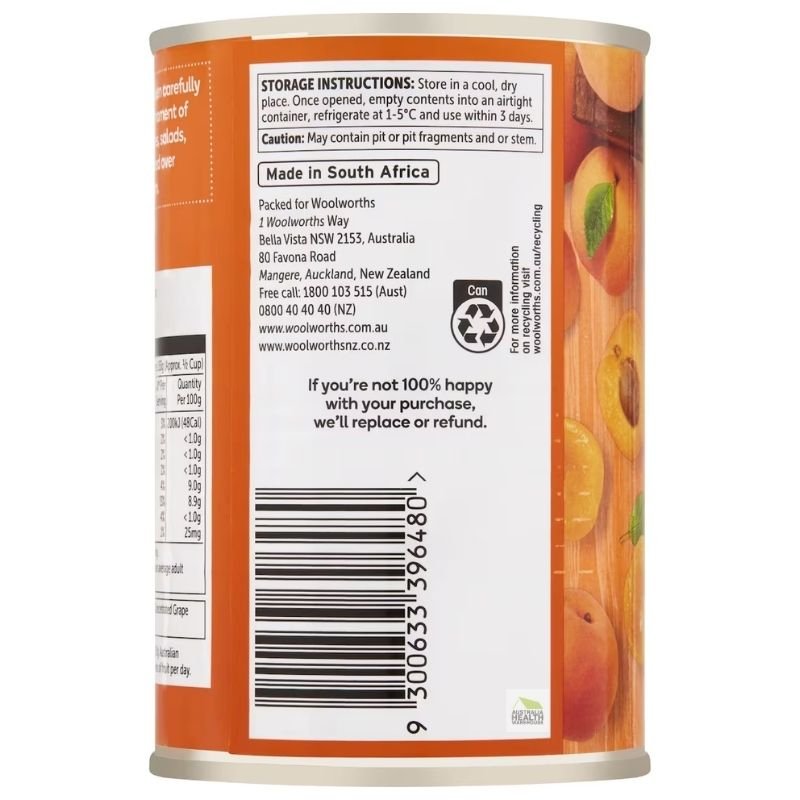 [Expiry Date: 30/04/2028] Woolworths Apricot Halves In Juice Apricot 410g