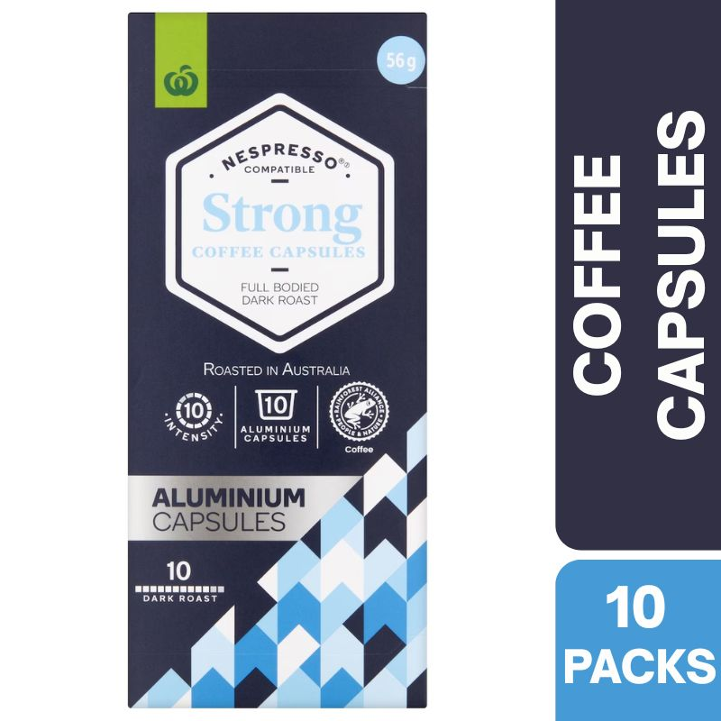 [Expiry: 30/09/2026] Woolworths Nespresso Compatible Coffee Capsules Strong 10 Pack 56g